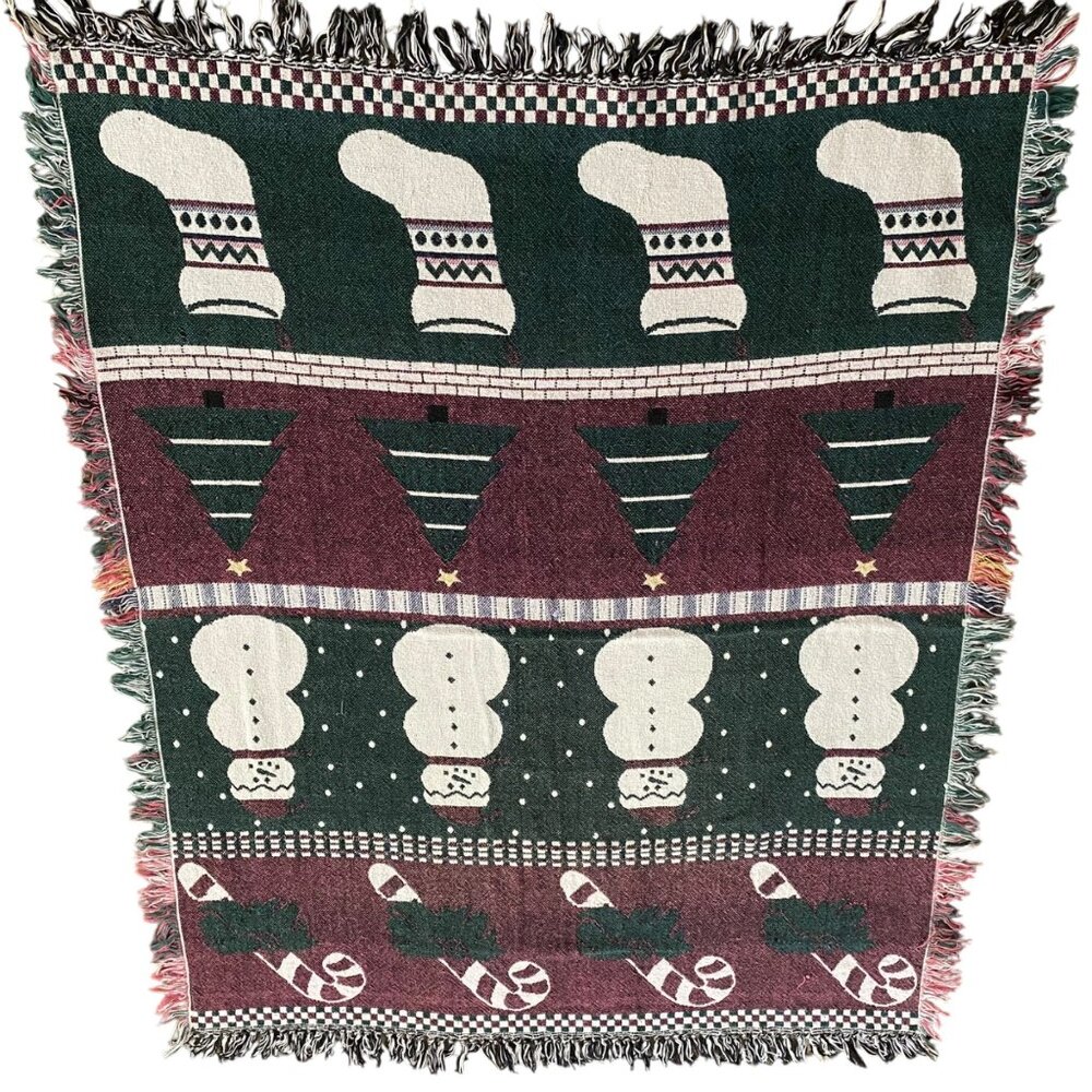 Lillian Vernon Christmas‎ Tapestry Throw Blanket Reversible Stockings Snowmen
